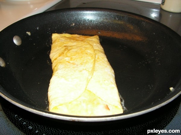 Creation of Ham  & Cheese Omelet Barricade: Step 4